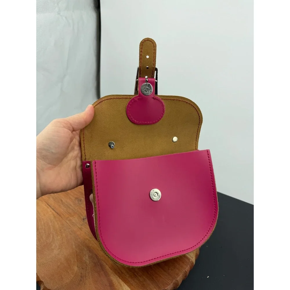 Brit-Stitch Heart Satchel Crossbody Bag Womens Small Magenta Pink‎ Leather
